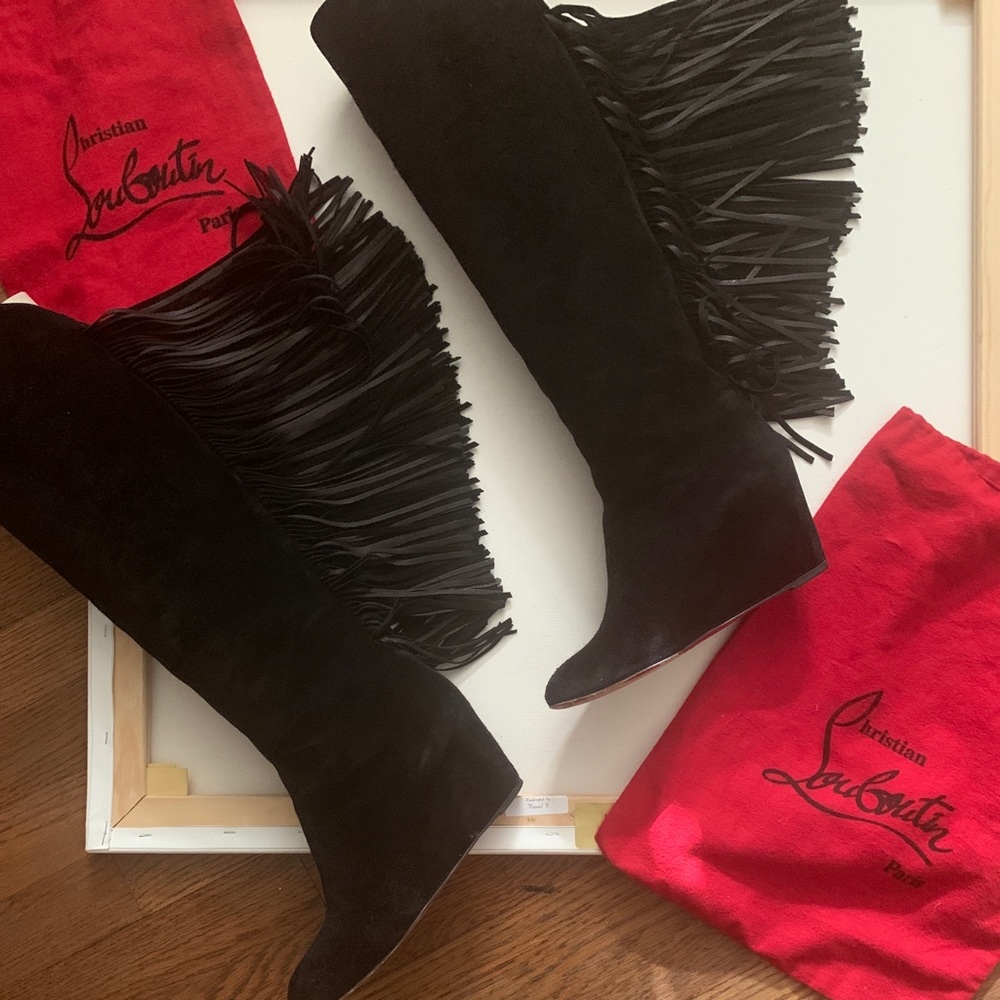 Christian louboutin pouliche wedge knee high boot